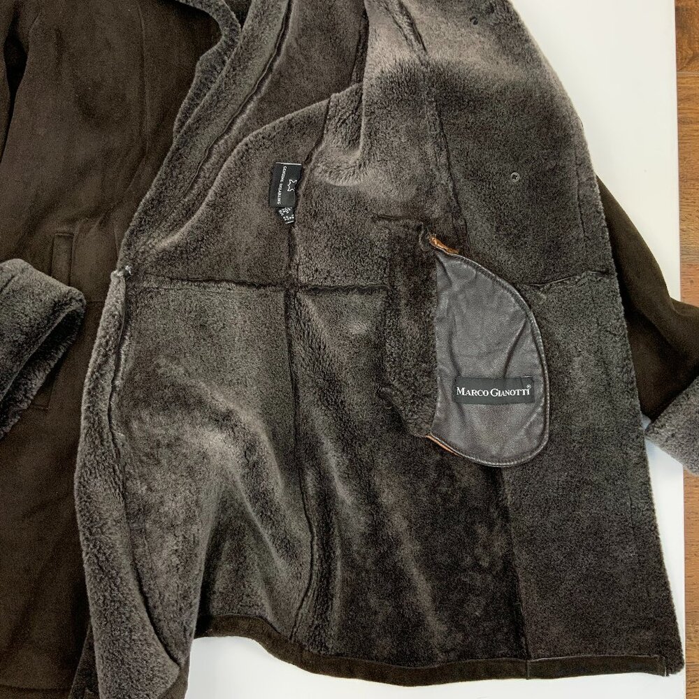 Marco Gianotti Macy's Brown Genuine Sherling Hooded Coat Sz 8 - Picture 12 of 16